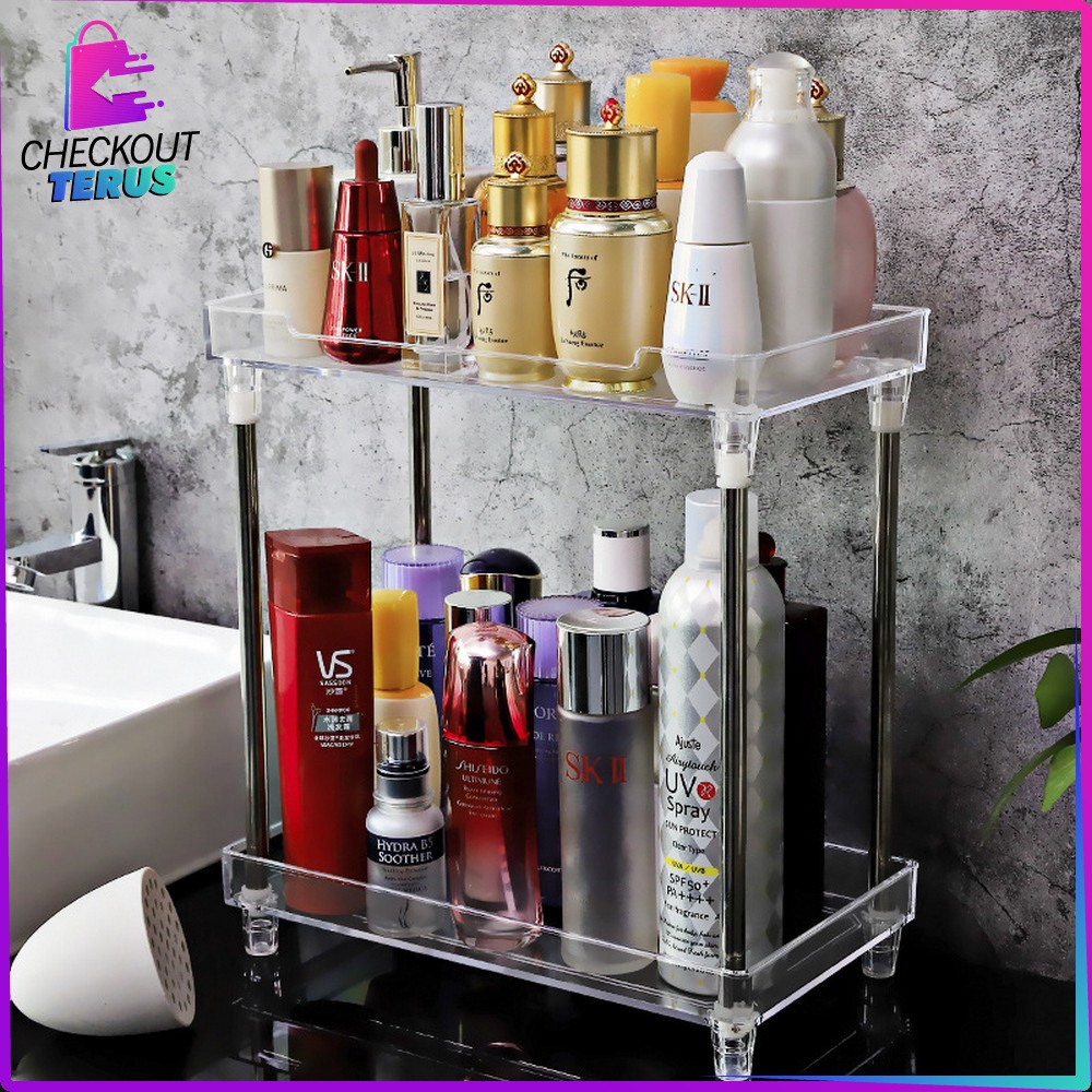 CT K15 Rak Kosmetik Acrylic 2 dan 3 Tingkat Serbaguna Make up organizer Kotak Makeup Rak Penyimpanan Multifungsi