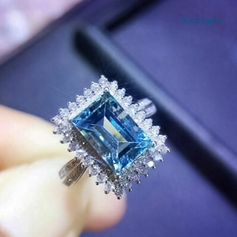 Fancyqube Cincin Wanita Hias Cz Biru Gaya Vintage Untuk Pesta Ulang Tahun