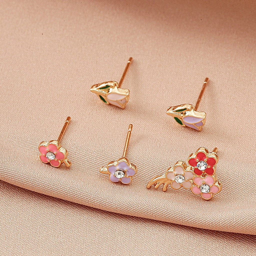 5 pcs/ins Angin Bunga Anting-Anting Set Girly Lucu Logam Anting-Anting Menetes Fashion Bunga Anting-Anting Geometris Aksesoris