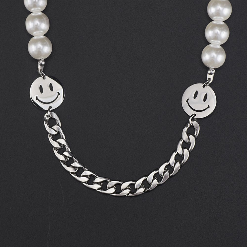 Mxbeauty Kalung Rantai Bahan Titanium Steel Hias Mutiara Gaya Hip Hop Untuk Pria Dan Wanita