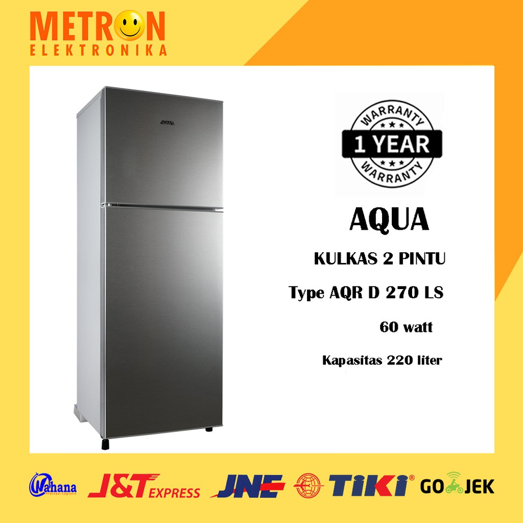 AQUA AQR D 270 LS / LIGHT SILVER LEMARI ES KULKAS 2 PINTU 220 LITER / AQRD270LS