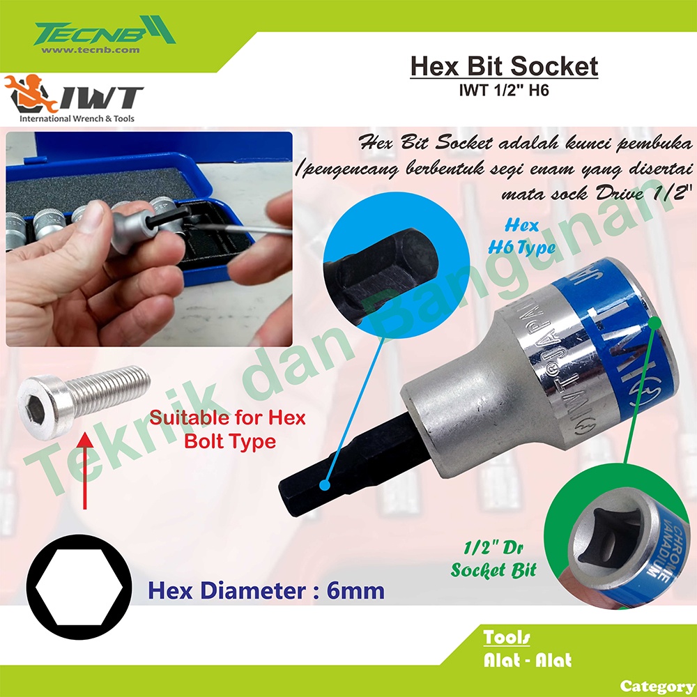 IWT Hex Socket Bit 1/2" H6