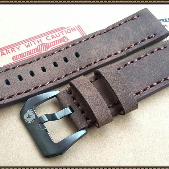 STRAP KULIT TALI JAM TANGAN ARMY SWISS ARMY KULIT ASLI LEATHER 24 MM - Cokelat