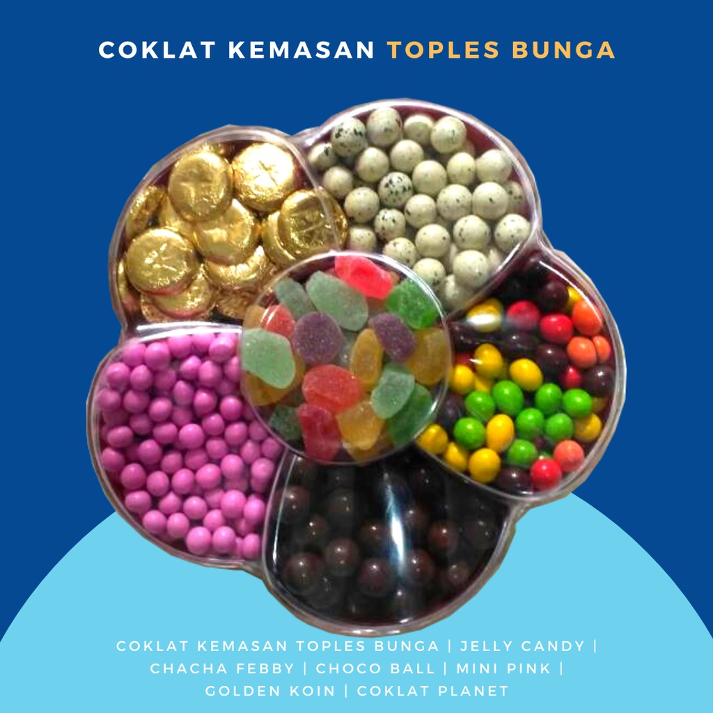 

Cokelat Kemasan Toples Tray Bunga Mix Permen Jelly