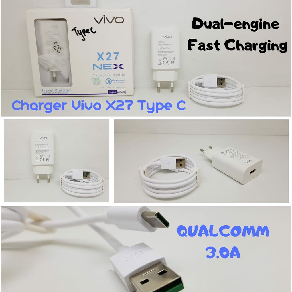 Charger Vivo X27 Kabel Data Type C QUALCOMM 3.0A Quick Charge DUAL ENGINE FAST CHARGING