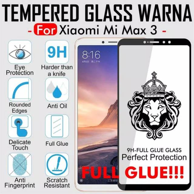 Tempered glass xiaomi mi max 3 Full lem glue anti gores kaca