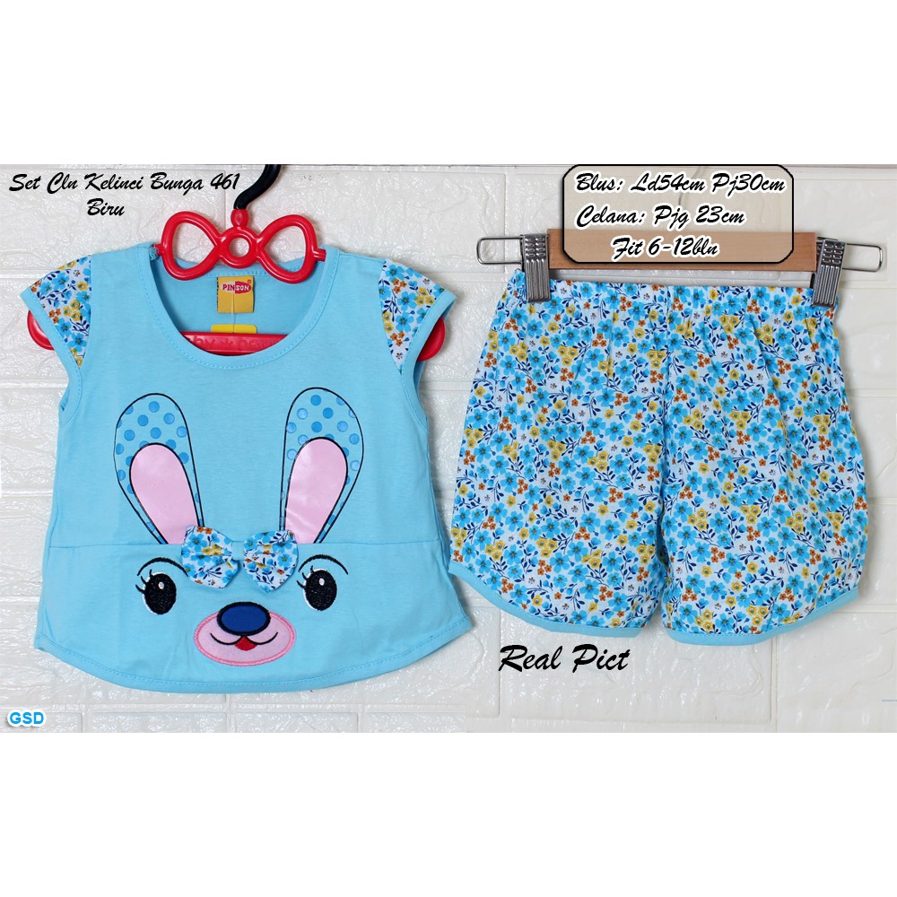 Set Celana Kelinci Bunga 461/Setelan Bayi 6-12bln/Set Baju Kaos Celana Bayi Premium/Baju Bayi Murah