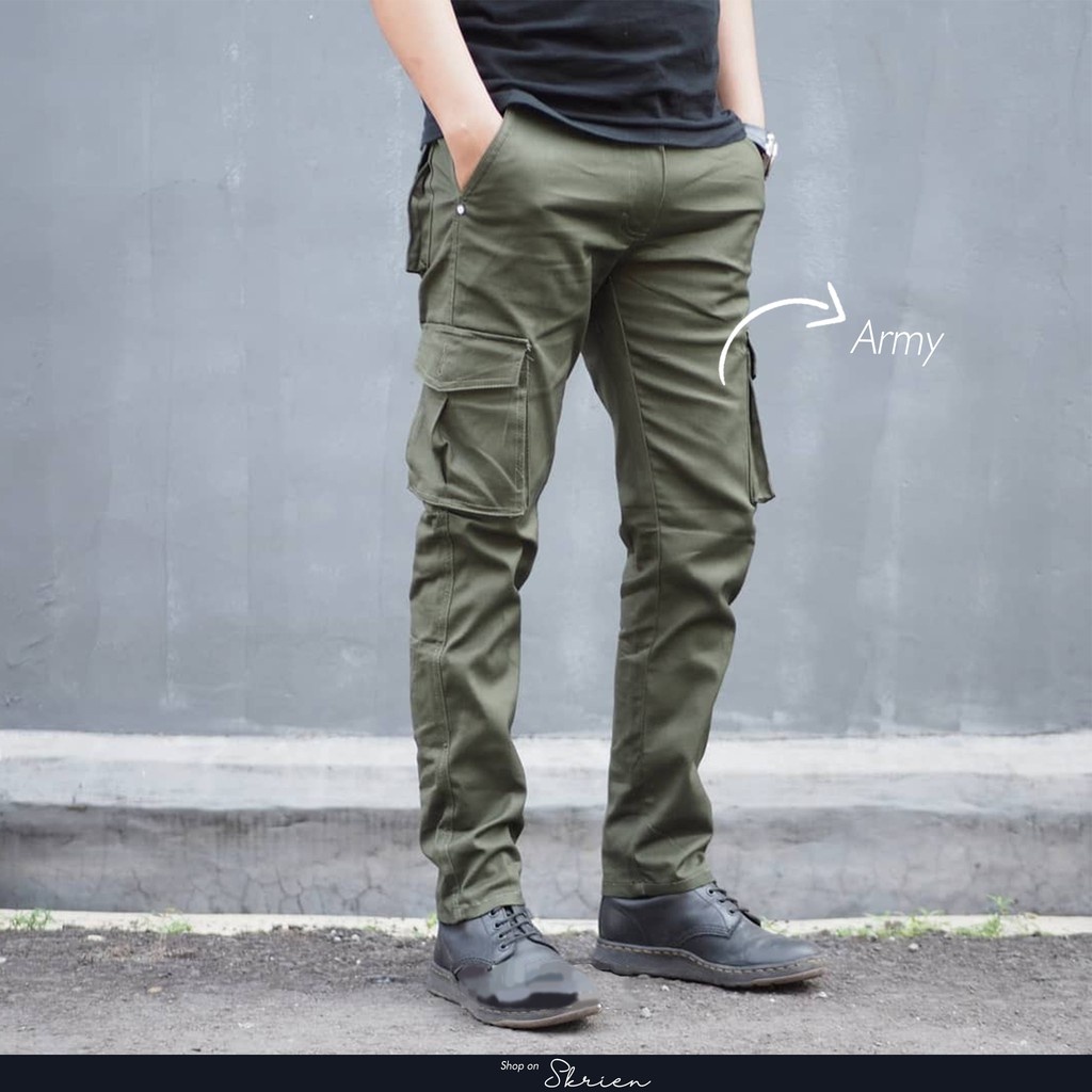 Celana Panjang Pria Rip Cargo Bahan twill Stretch Premium