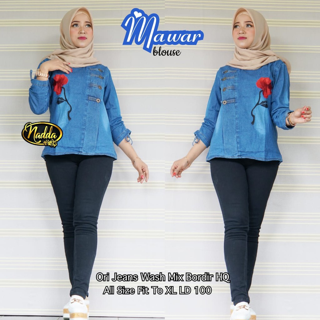 MAWAR BLOUSE MATT ORI JEANS WASH MIX BORDIR HQ BY NADDA