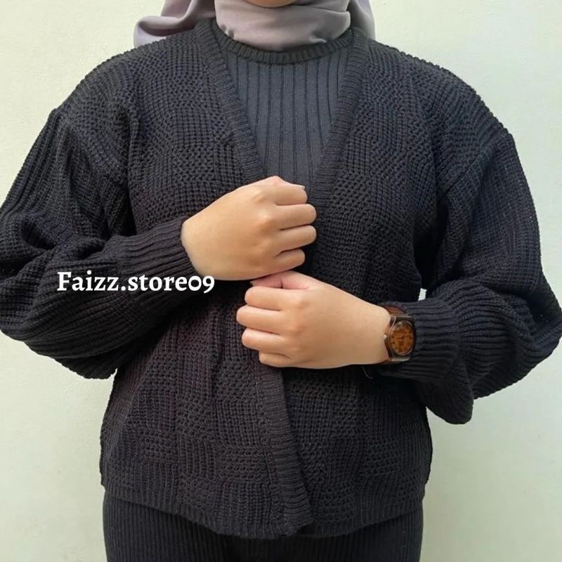 Cardigan Rajut OVERSIZE CROP CORAK KOTAK/Cardigan Rajut Wanita Tebal PREMIUM STORE09 MURAH