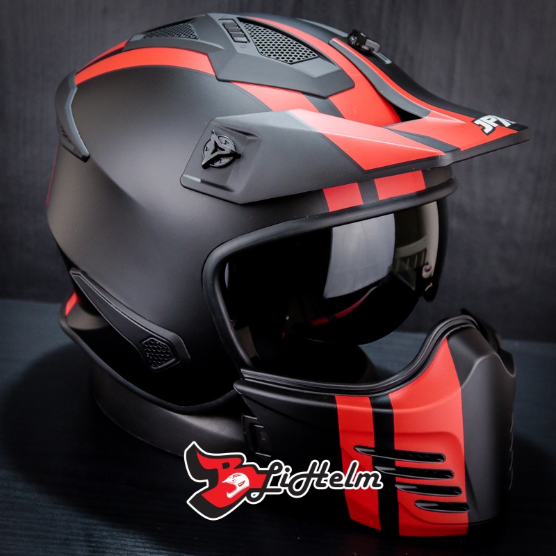 JPX HELM MX726R MX04 | BLACK DOFF RED | MX726 R CROSSOVER MX 04