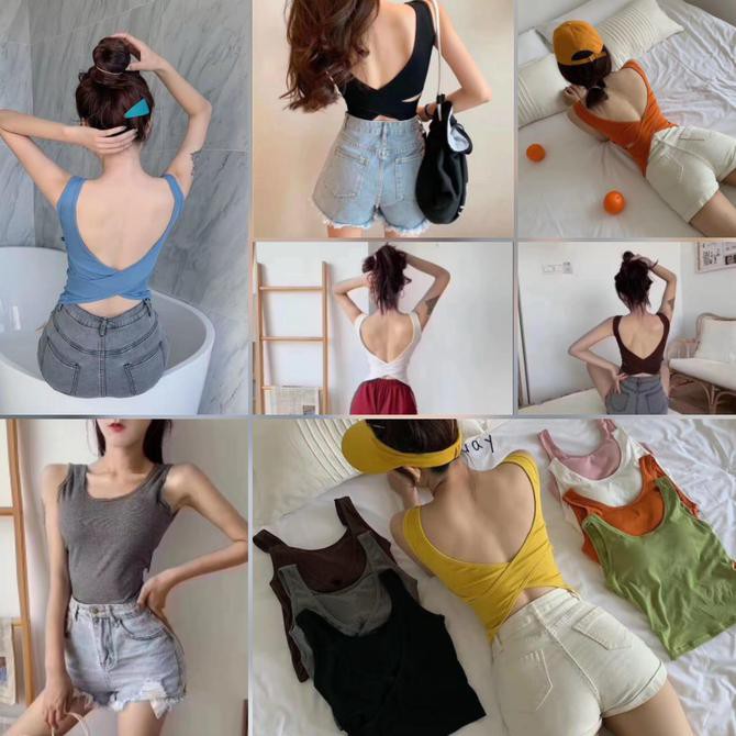 Promo Tahun Baru Tanktop Push Up Backless Sling Tanktop Tali Silang Belakang