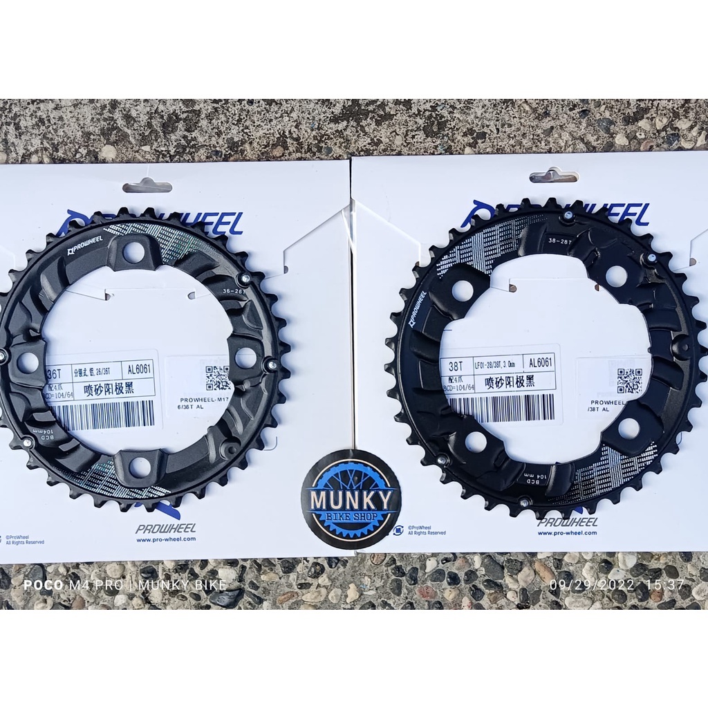 Chainring Prowheel 36T 38T 42T 32T 44T BCD 104 BCD untuk double Triple chainring sepeda 104BCD