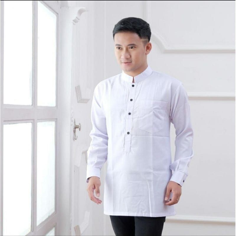 BAJU KOKO KURTA LENGAN PANJANG PRIA DEWASA (MATT KATUN TOYOBO ORIGINAL) SIZE M L XL XXL-Polos Putih