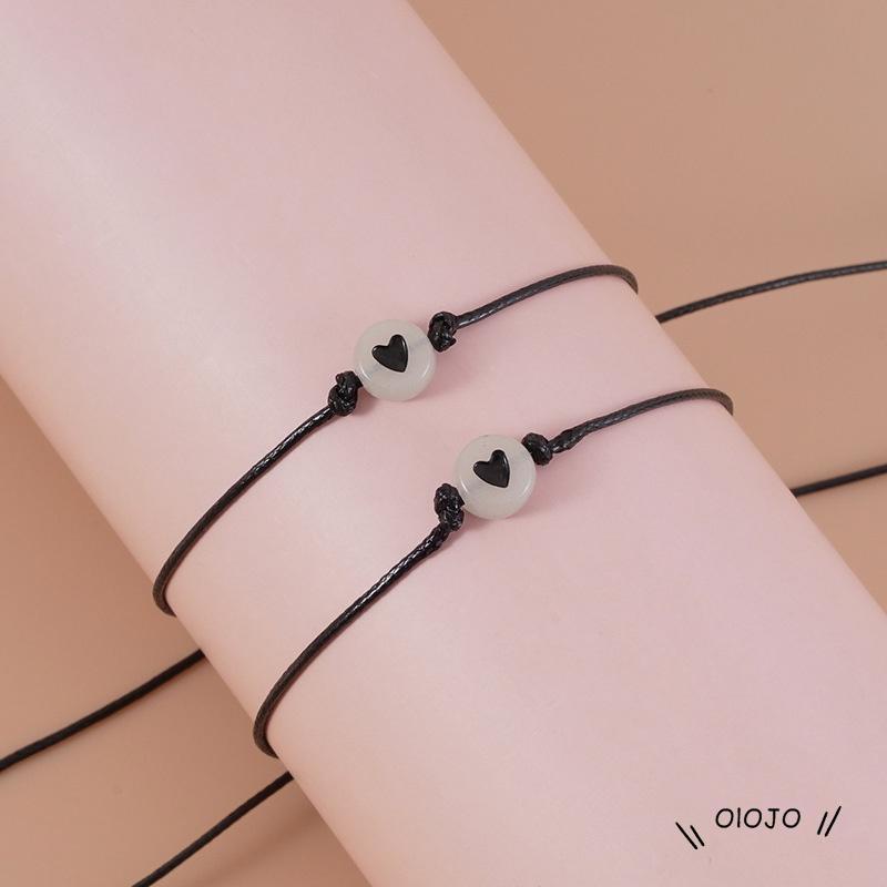 Gelang Tali Adjustable Dengan Manik-Manik Hati Luminous Untuk Pasangan / Persahabatan - ol2