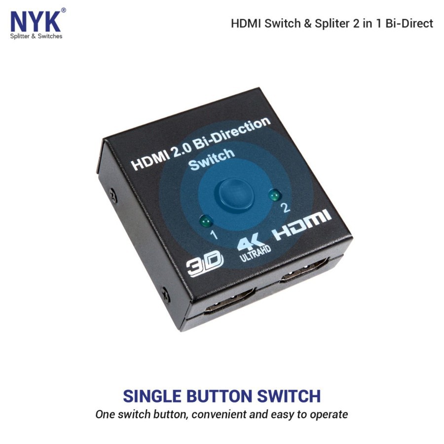 NYK HDMI Switch &amp; Splitter 2 in 1 Bi-Direct