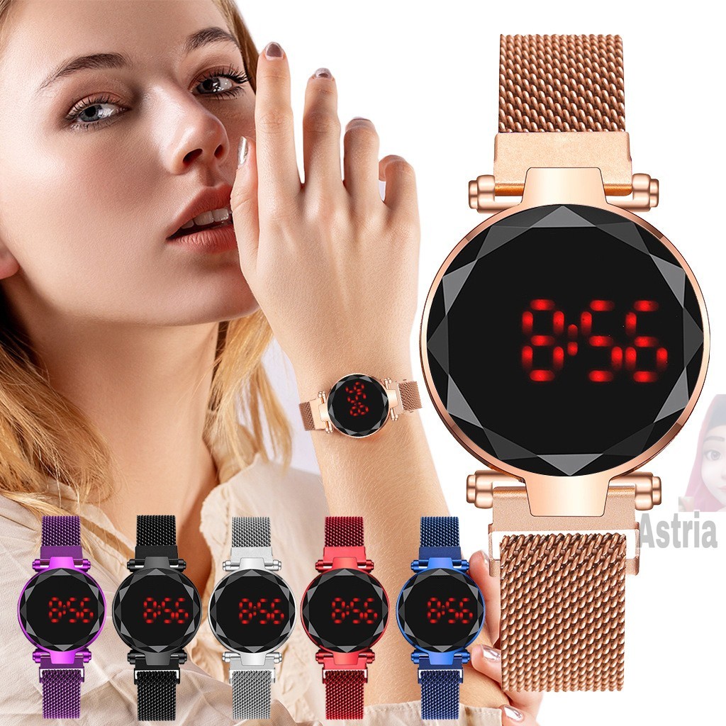 Jam Tangan Digital Magnet LED Touch Screen Bulat Strap Magnet Watch