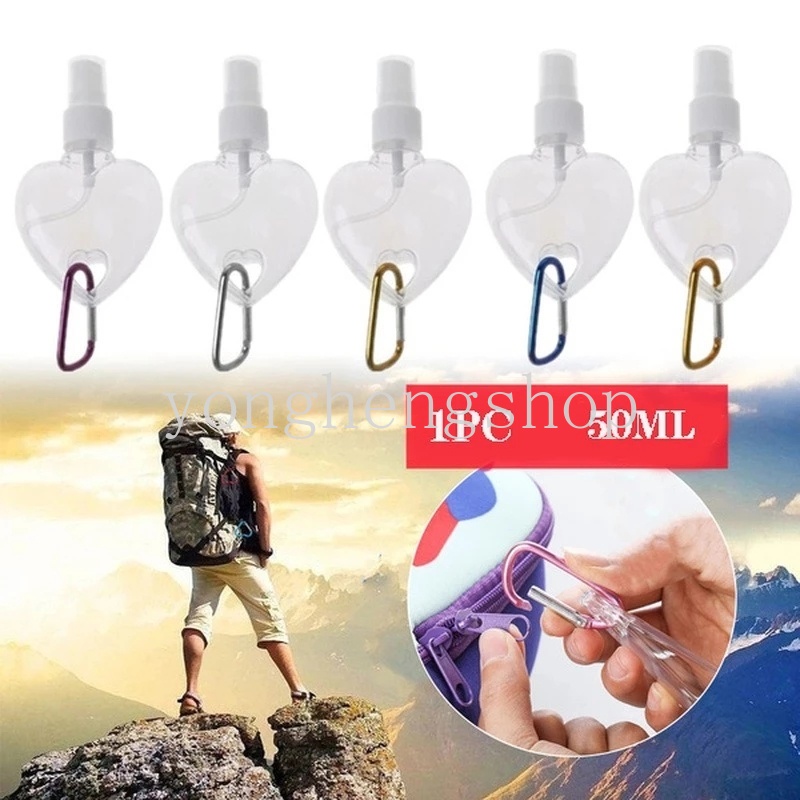 Botol Semprot Hand Sanitizer Alkohol Cair Portabel Bentuk Hati 50ml Dengan Kait Carabiner Untuk Travel