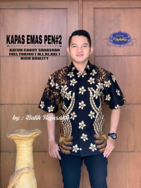 Batik Solo KAPAS EMAS Kemeja Pria Katun Halus Sragenan Full Furing