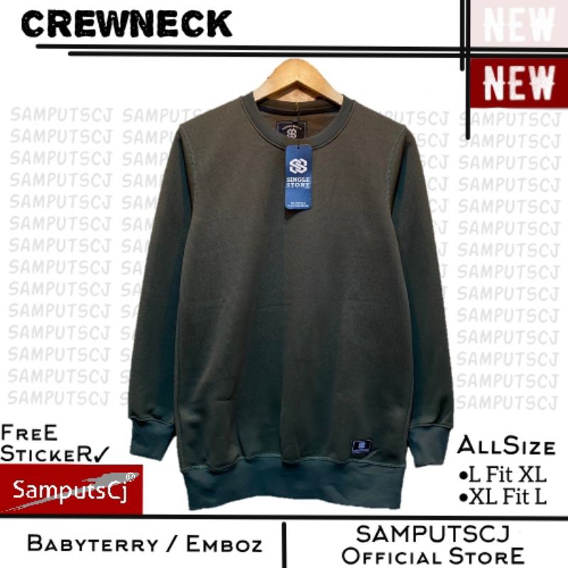 Sweater crewneck pria wanita polos warna hitam abu putih biru navy dan motif fullprint