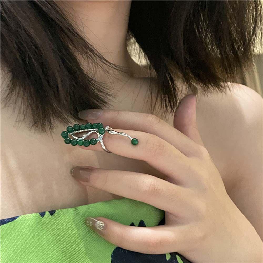 NEEDWAY Beads Armor Ring Trendy Adjustable Beads Aksesoris Pesta Wanita Perhiasan Kuku Alloy Pembukaan Nail Ring