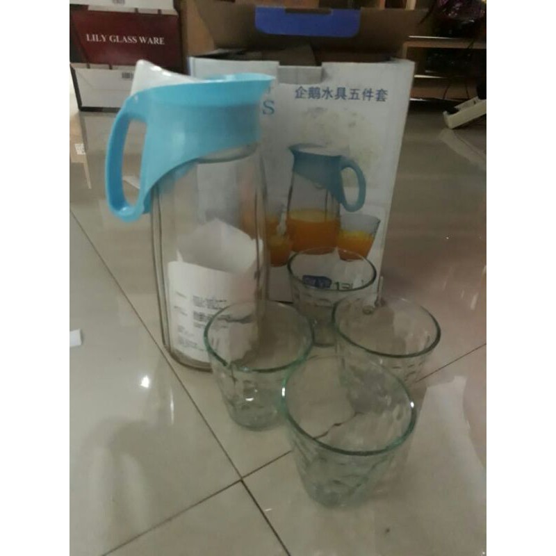 Teko Gelas Juice set Kaca (1 Teko dan 4 Gelas) Murah dan Berkualitas