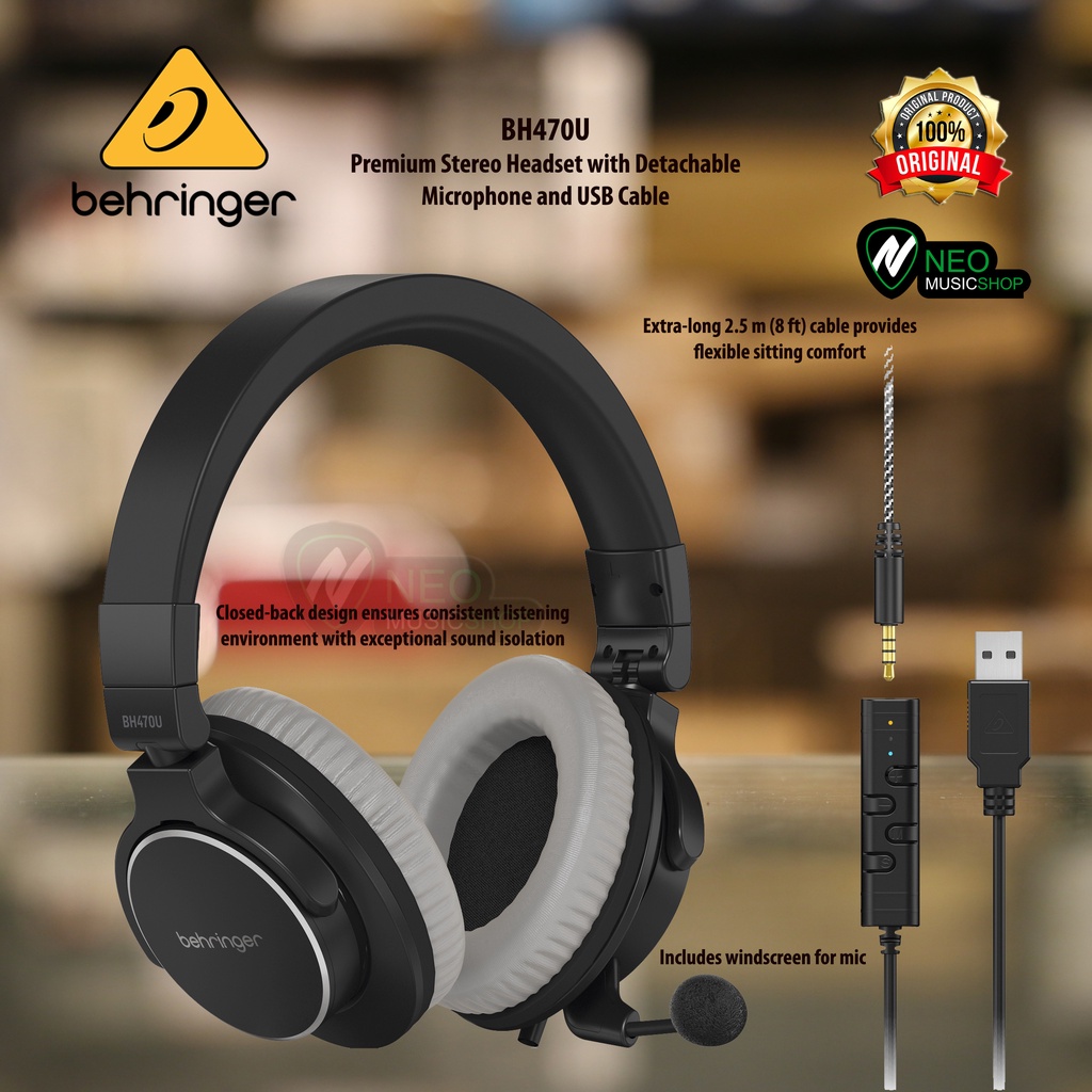 Behringer BH470U Premium Stereo Headset with Detachable Microphone and USB Cable