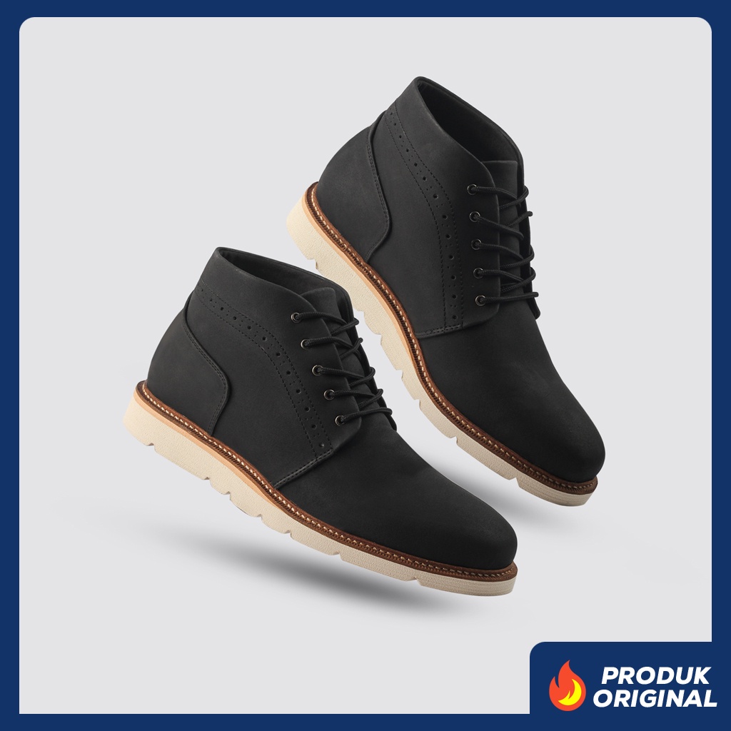 MARSEILLE BLACK ORIGINAL x LVNATICA Sepatu Boots Hitam Pria Casual Vintage Klasik Jalan Santai Hangout Kuliah Kerja Formal Boot Semi Kulit Premium Leather Classic Shoes Motor Bikers Touring Footwear Big Size Ukuran Besar Jumbo 44 Keren Terbaru Branded