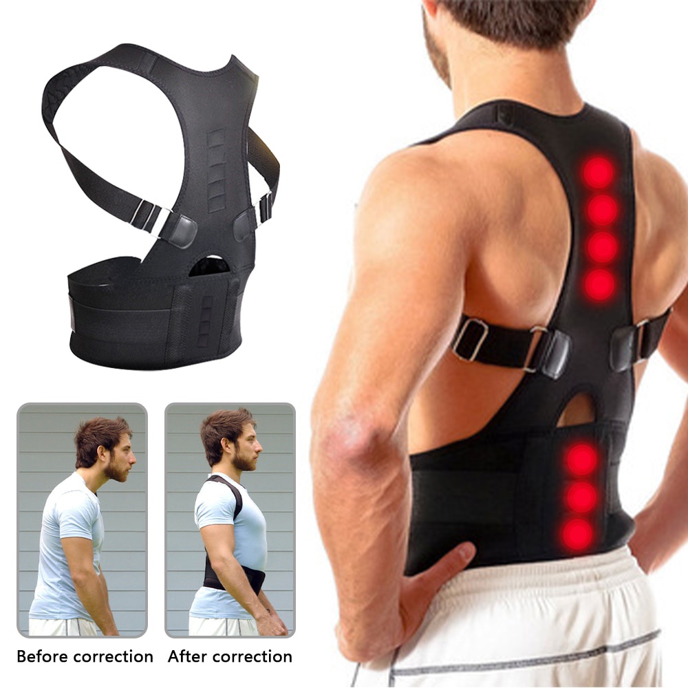 TaffSPORT Rompi Magnetic Terapi Punggung karena Banyak duduk memperbaiki postur tubuh yang Bungkuk Bongkok lebih tegap Perbaikan postur tubuh bungkuk Back Posture Corrector Adjustable Magnetic Shoulder Corrective Therapy Corset Brace Belt Lumbar Support