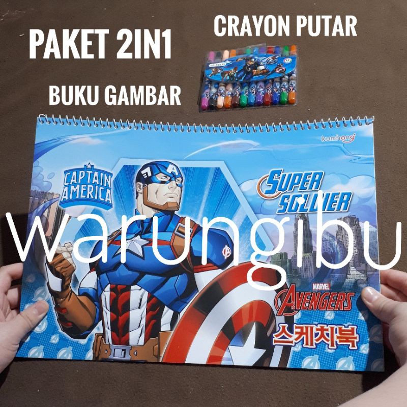

Superhero 2in1 Gift Set Jumbo Blank Drawing Book Paket Buku Gambar Set Crayon Putar
