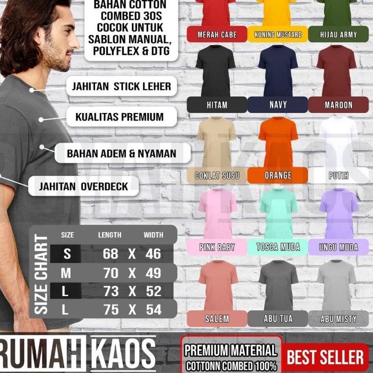 Kaos Polos Cotton Combed 30s Pendek Unisex, Kaos Murah Kaos Distro Kaos Grosir Cocok Digunakan untuk