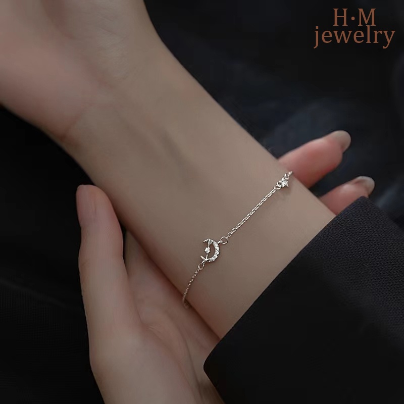 Gelang Tangan Rantai Sterling Silver 925 Aksen Berlian Imitasi Untuk Wanita