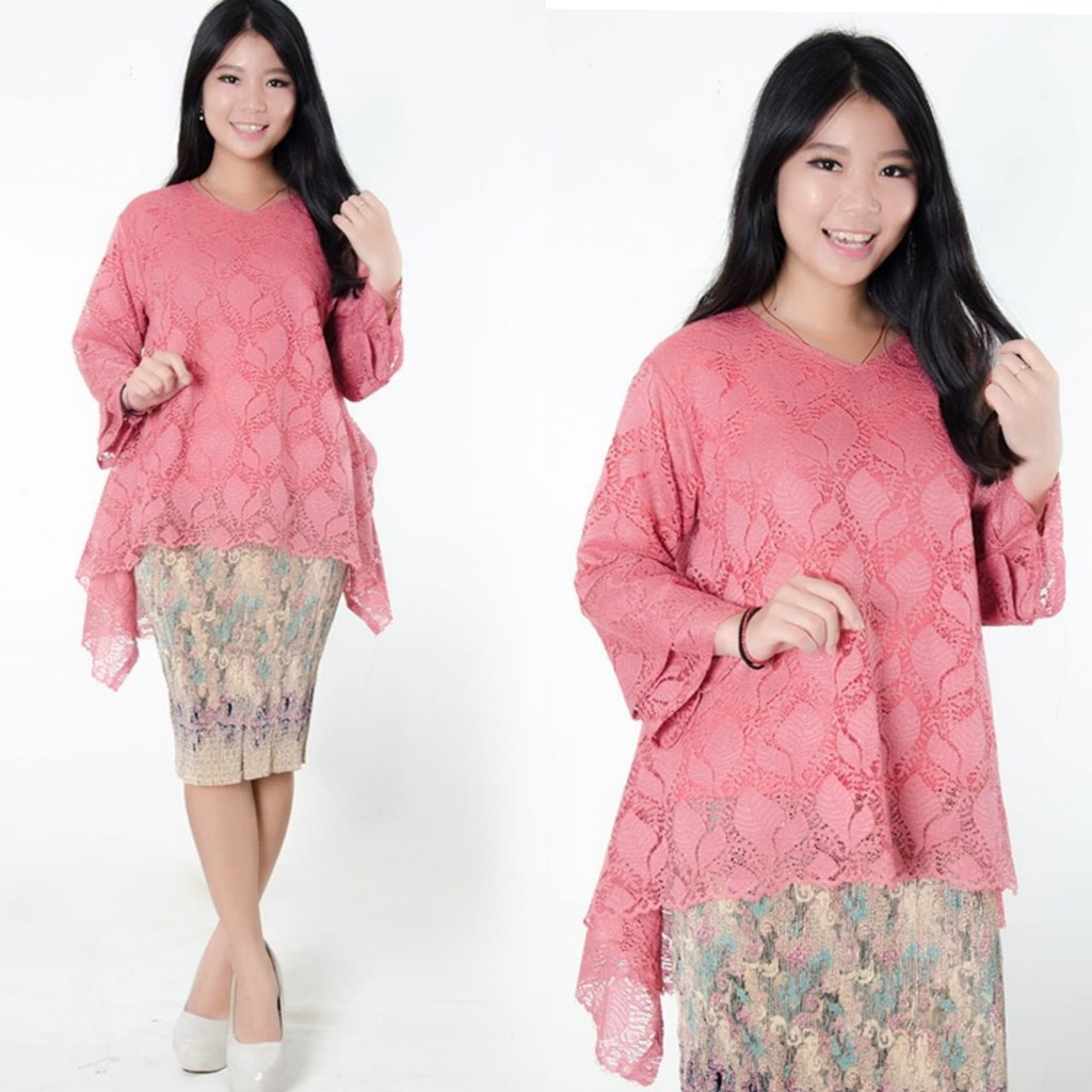 SB Collection Stelan Kebaya Rini Blouse Brukat Dan Rok Plisket Midi Super Jumbo Batik Wanita