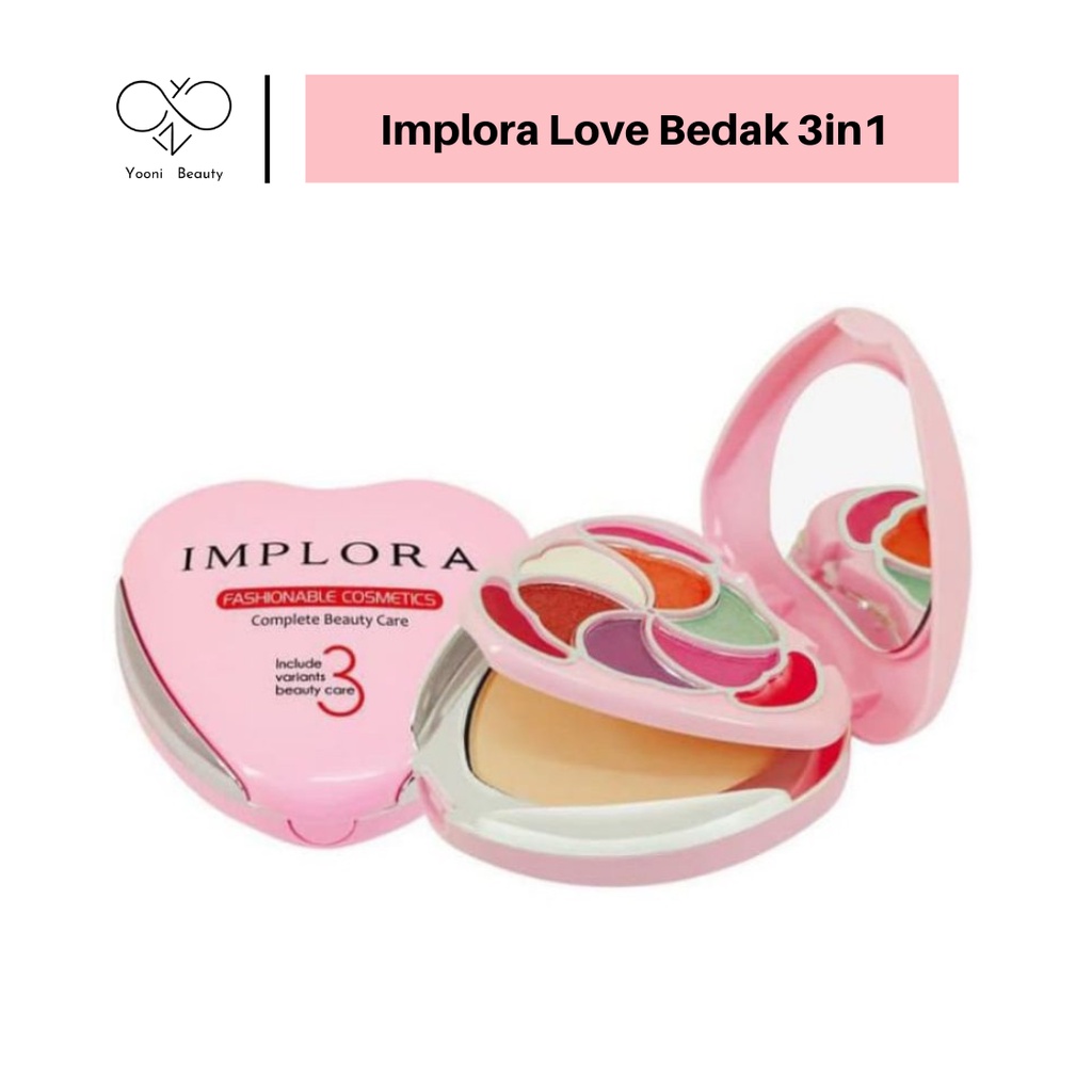 Implora Bedak 3 In 1 Bentuk Love Original / Implora Bedak Love 3 In 1 Bedak Padat Eyeshadow Dan Lips
