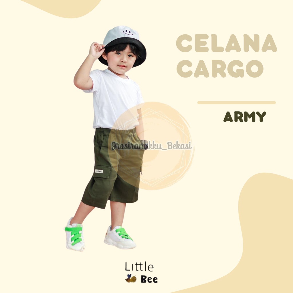 Celana Anak Cargo Pendek Littlebee Hijau Army Size 1-5Thn