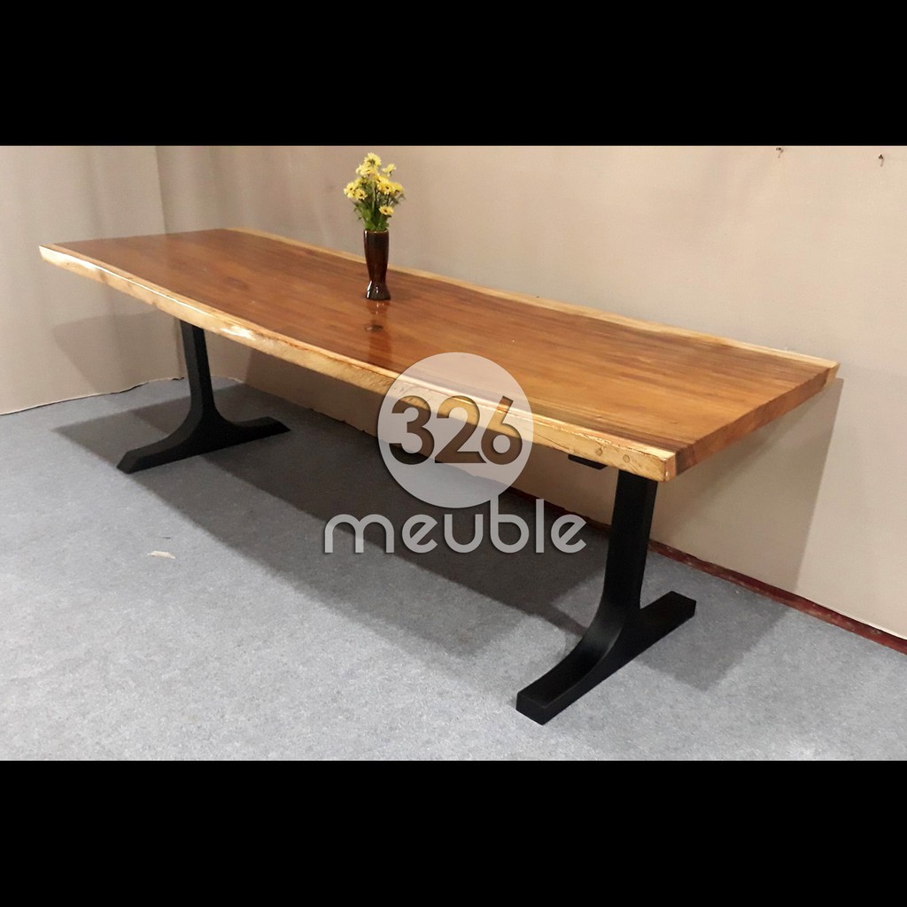Meja Makan Trembesi Solid Mebel Jepara - Meja Kerja Solid Kaki Besi