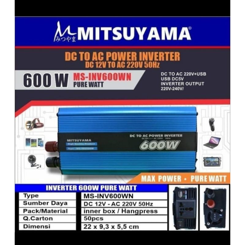 Power Inverter Pure Sin Wave (PSW) 600W DC to AC Mitsuyama