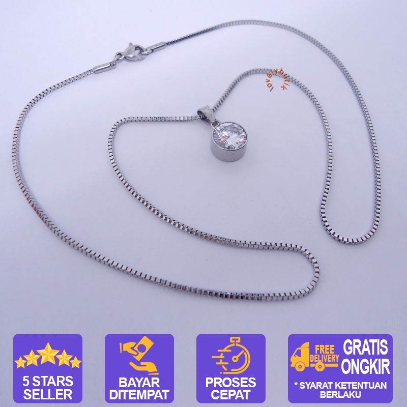 Lovelybutik - Kalung Titanium Anti Karat - May Kalung Titanium Wanita Ukuran 45 cm Warna Silver BONUS KOTAK PERHIASAN [Emas] [Silver]