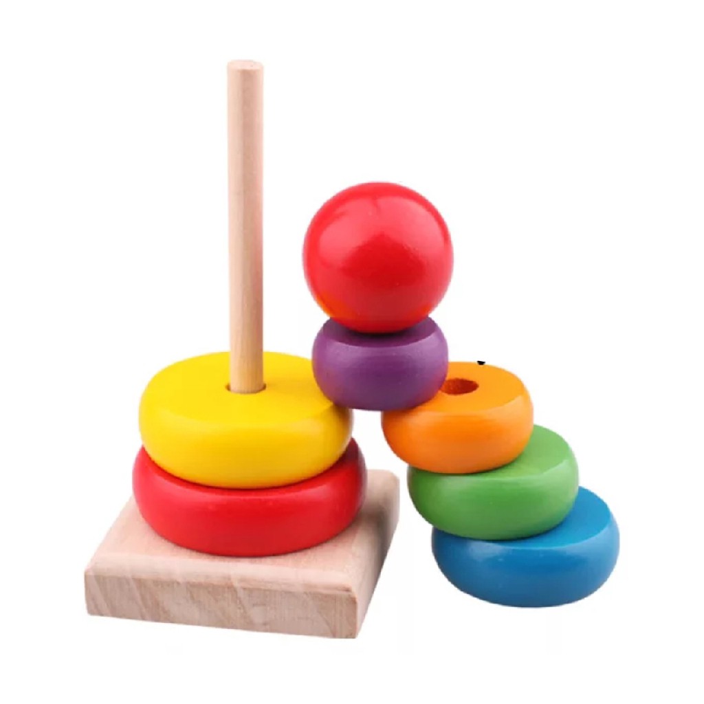 Mainan Susun Anak Rainbow Tower Menara Donat Mainan Balok Kayu