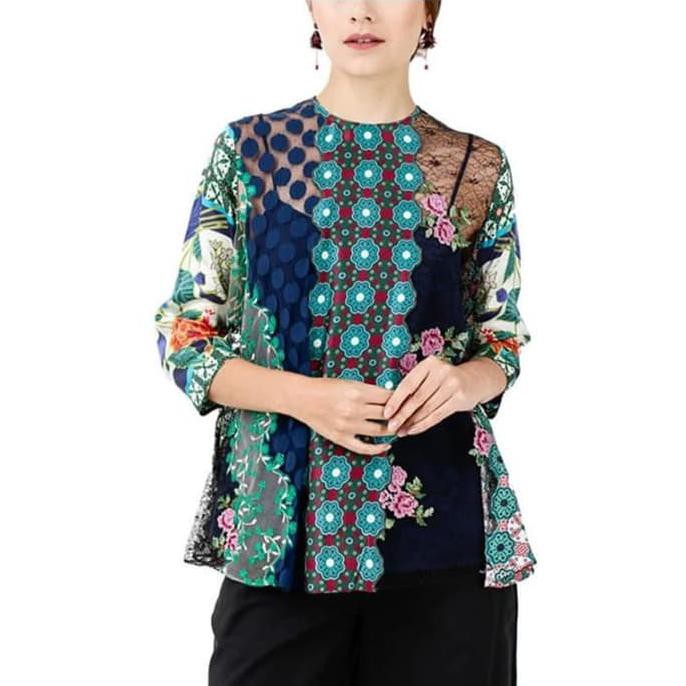 STUDIO 133 BIYAN PATCHWORK BLOUSE LACE MIX SATIN PRINT - MULTICOLOR {PRODUK TERBARU}