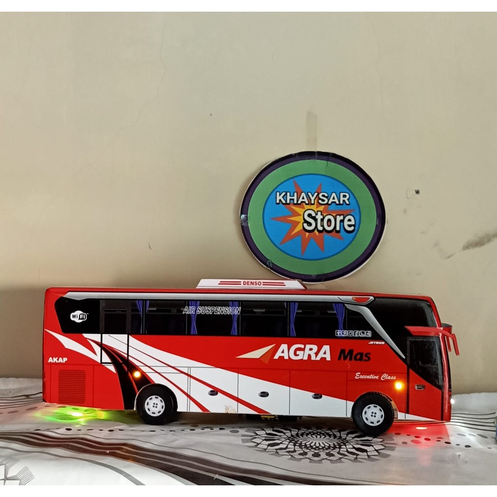 miniatur bus shd AGRA MAS PLUS LAMPU