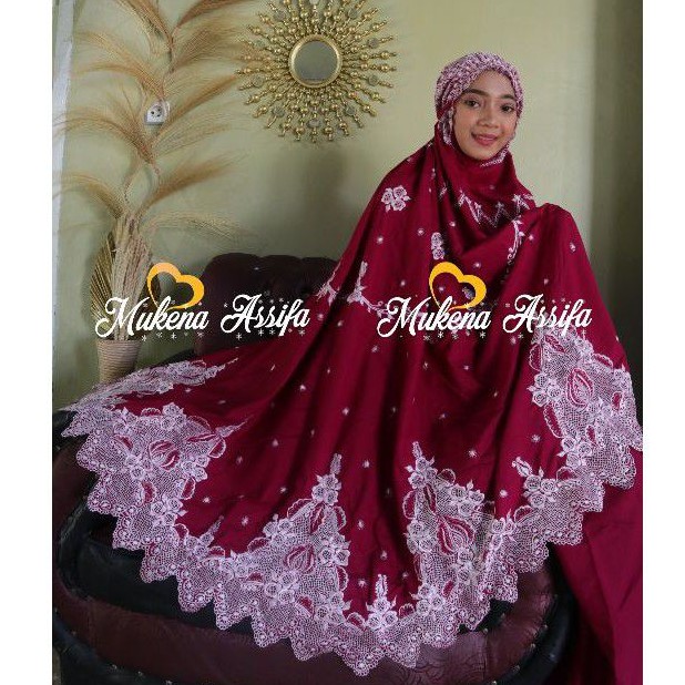 mukena bordir monalisa series maroon silver mukena Mewah dan elegant cocok untuk mahar