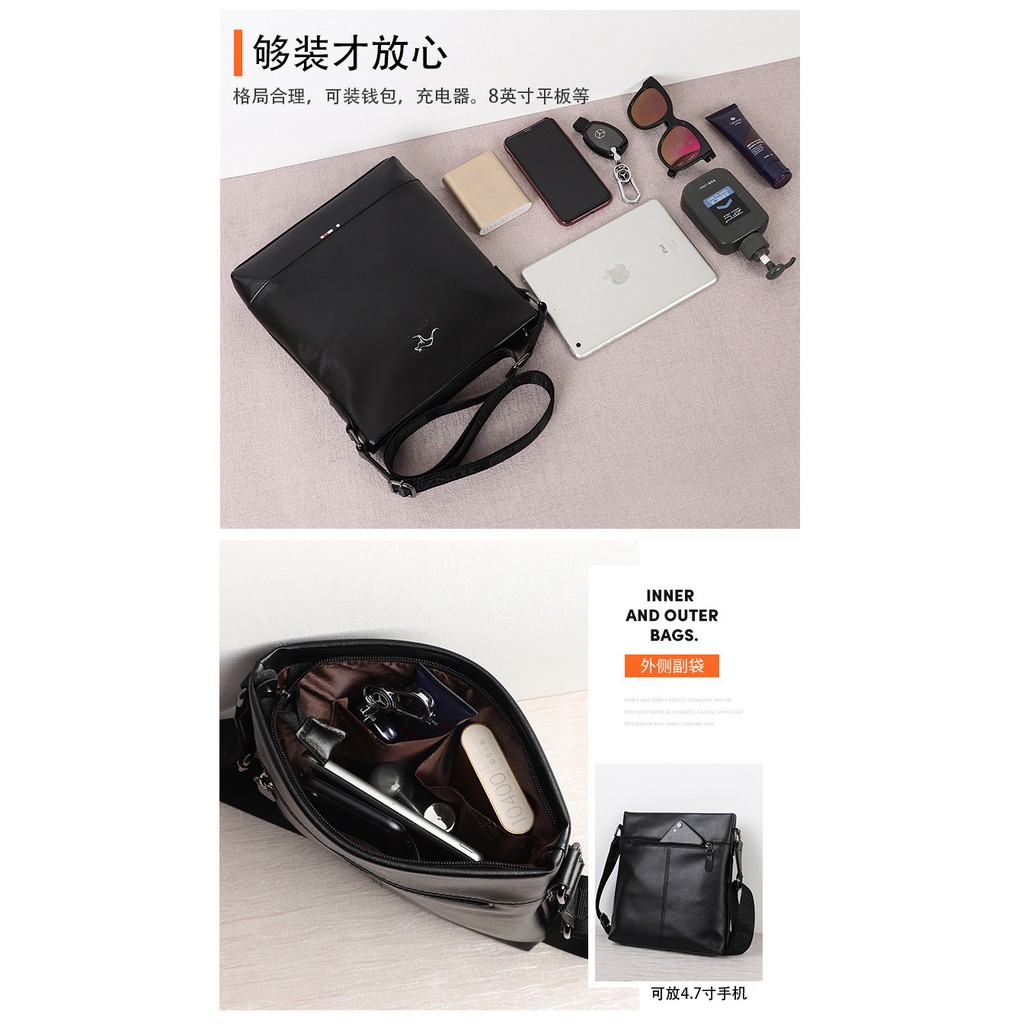 [ORIGINAL] Junzidaishu Tas Selempang Pria Kulit PU Korean Style Soft Leather Messenger Bag Import