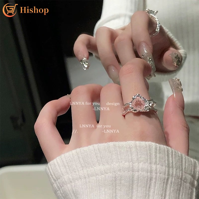 Cincin Silver Hias Kristal Pink Adjustable Untuk Wanita