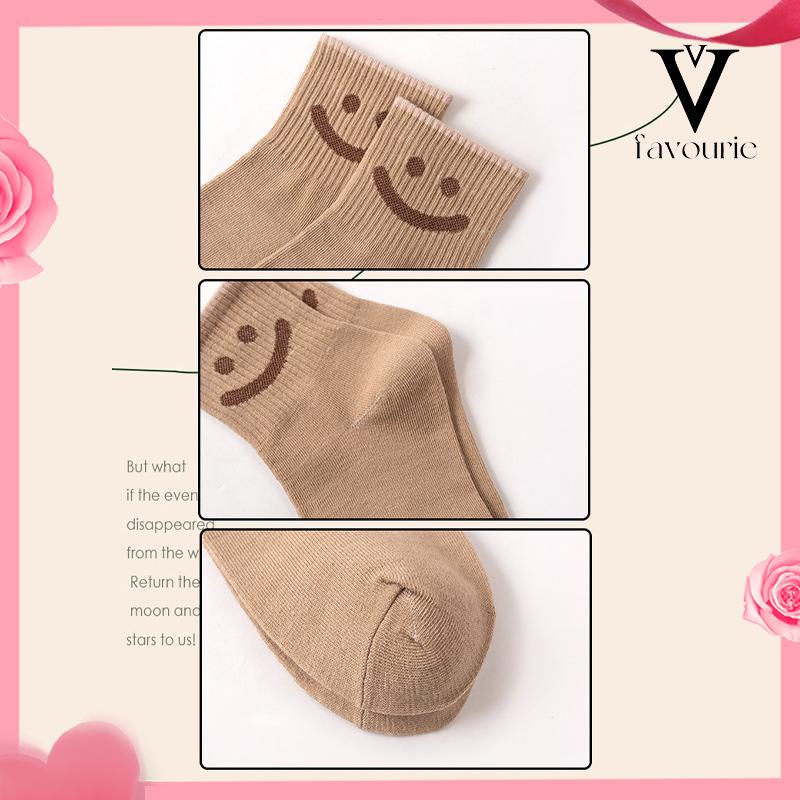 [COD]Kaus Kaki Wanita Mid-tube Cute Smiley College Style Kaus Kaki Trendi Musim Gugur Musim Dingin Musim Semi Musim Panas-FA