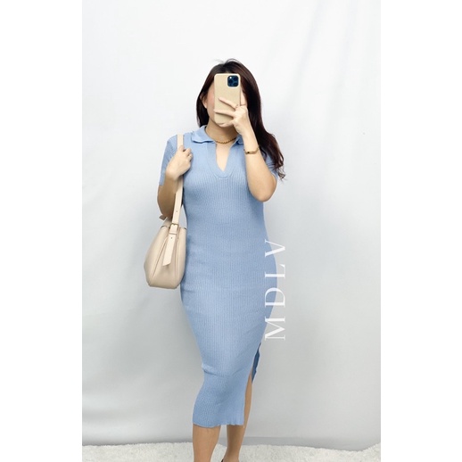 MDLV ~ Dress Airin Rajut Dress Bodycon Slide Samping