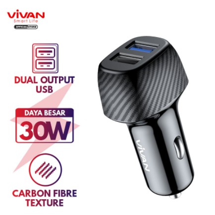 Car Charger Colokan Mobil 2 Ports USB-A 30W VIVAN 3A QC3.0 Fast Charging Garansi 1 Tahun CC02Q