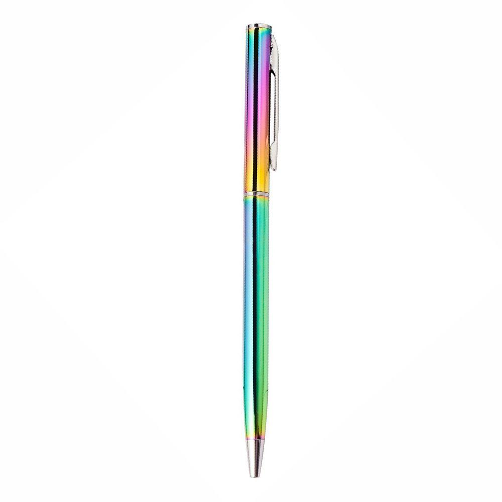 [Elegan] Bolpoin Rainbow Warna Warni Batang Berputar Stainless Steel Perlengkapan Kantor Pulpen Iklan