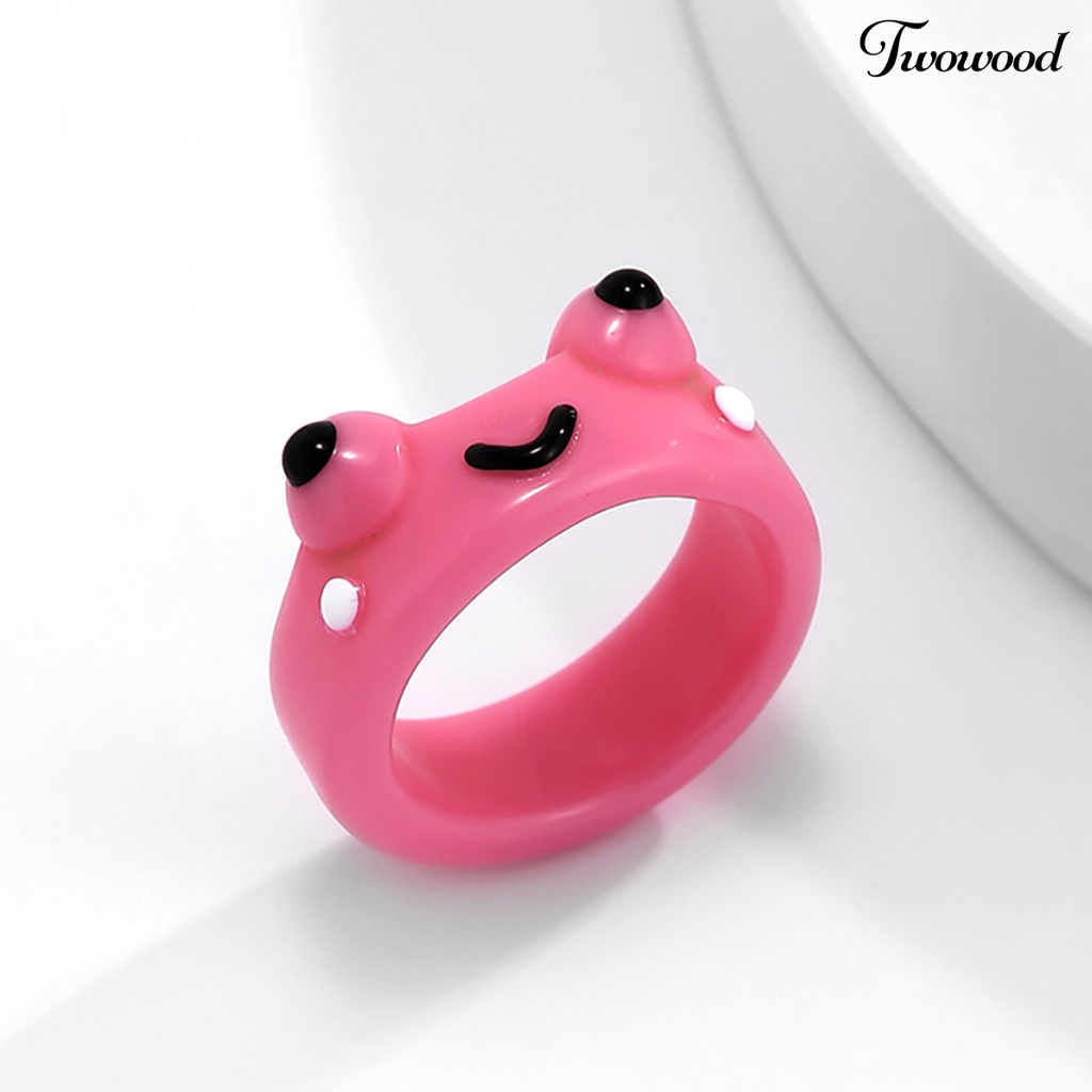 Twowood Frog Shape Colorful Women Ring Resin Animal Pattern Finger Ring Jewelry Accessory