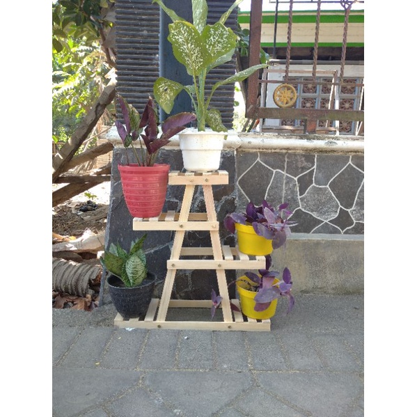 Rak Bunga Besi Minimalis Susun 6 Standing Pot Tinggi 60 Cm ModelL RAK ZIGZAG SUSUN KAYU MUAT 6 POT
